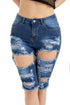 Sexy Blue Destroyed Frayed Hem Pocket Bermuda Denim Shorts